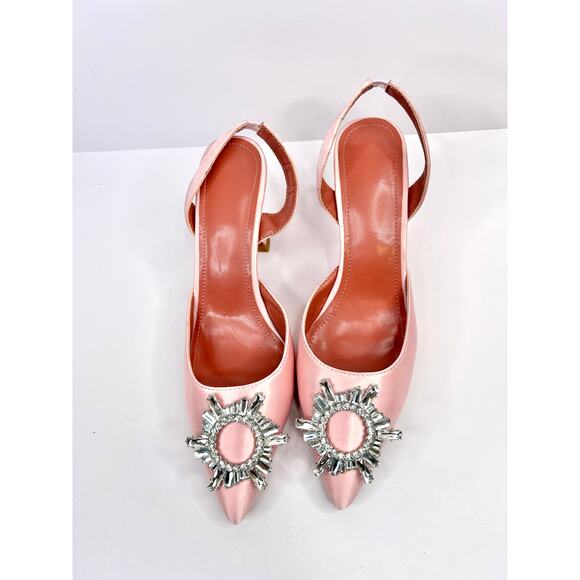 Luxury Dress Fluted Heel Size 8.5 Satin Pointed Slingback w/ Crystal-Sunflower - Picture 4 of 10